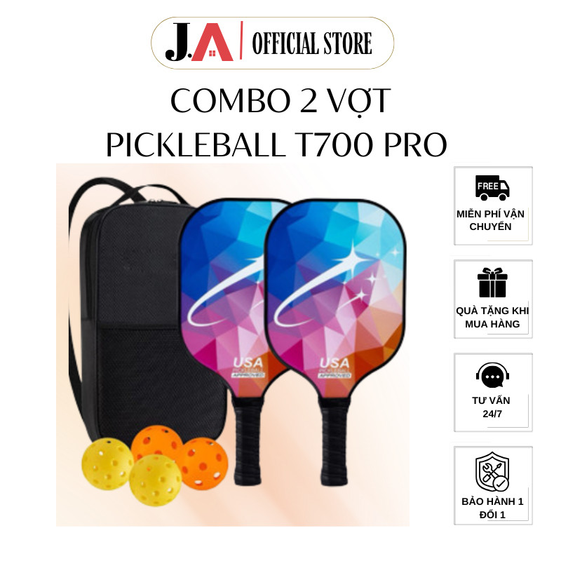 Combo 2 Vợt Pickleball T700 PRO Cao Cấp Siêu Nhẹ, Chuyên Nghiệp, Sợi Carbon Mặt Nhám, Tặng Túi Đựng 