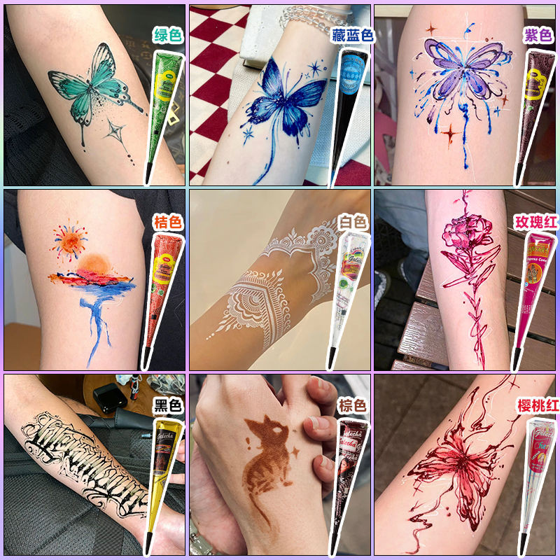 Kem cây henna vẽ tay nhiều màu, kem chống thấm nước lâu dài, phù hợp cho nam và nữ, chính hãng từ Ấn