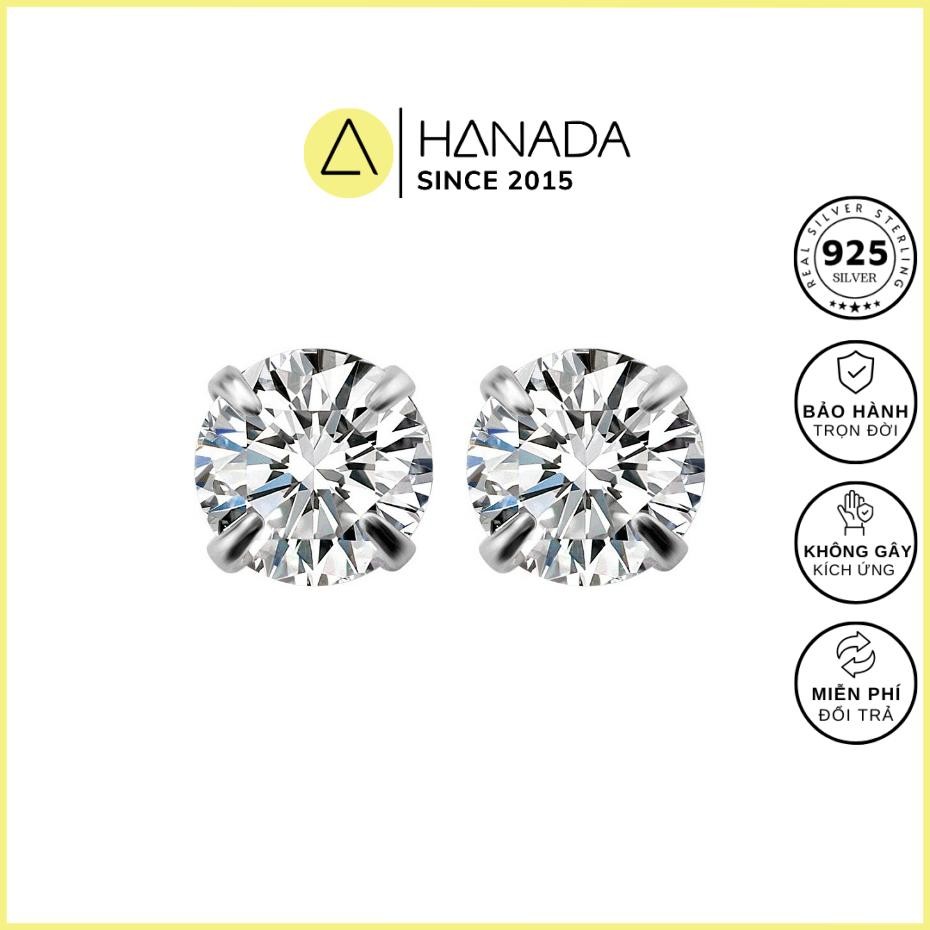 [BẠC 925-BH TRỌN ĐỜI] Bông Tai Bạc Cao Cấp Hanada 0397 Một Hạt Đá Đen Trắng Nam Nữ Nhỏ Đơn Giản 0397