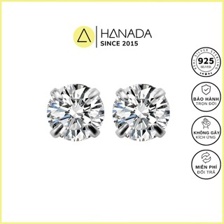 [BẠC 925-BH TRỌN ĐỜI] Bông Tai Bạc Cao Cấp Hanada 0397 Một Hạt Đá Đen Trắng Nam Nữ Nhỏ Đơn Giản 0397