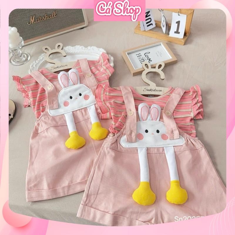 (SN6) Set áo kẻ tay tiên kèm yếm thỏ trắng tai dài cho bé gái
