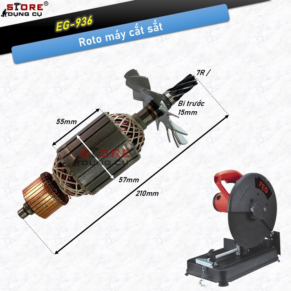 Ruột máy cắt sắt FEG EG936 EG-936, roto máy cắt thân 57mm 220V dài 210mm, Phụ kiện máy cắt sắt