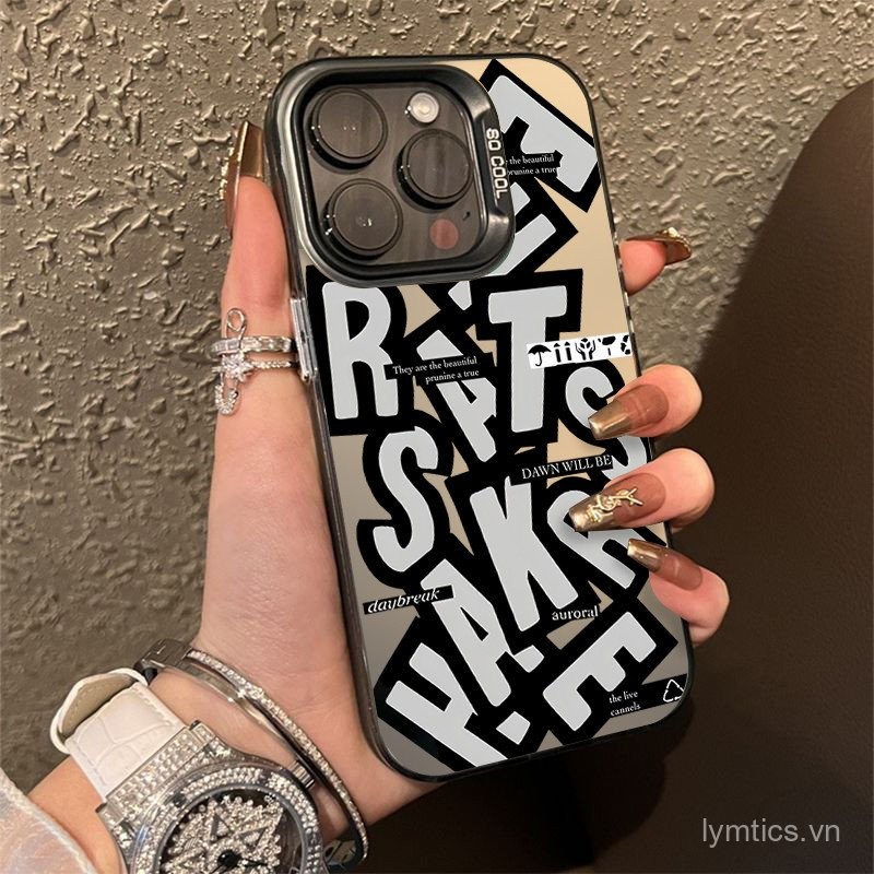 Ốp điện thoại thời trang cá tính chữ đen trắng sáng tạo tương thích với iPhone 13 14 15 Pro Max 13 P