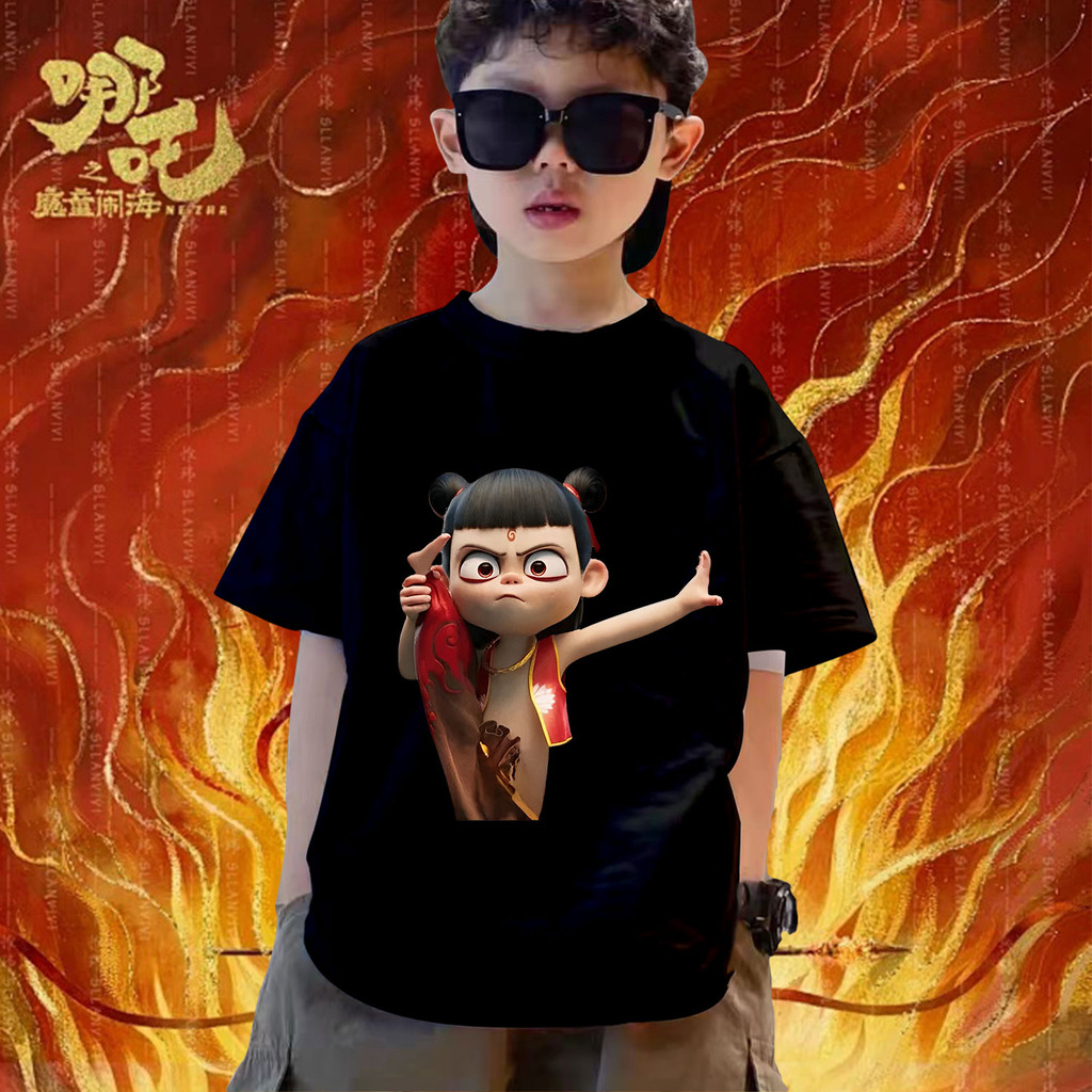 Áo thun trẻ em Nezha2 tay ngắn Cotton dễ thương