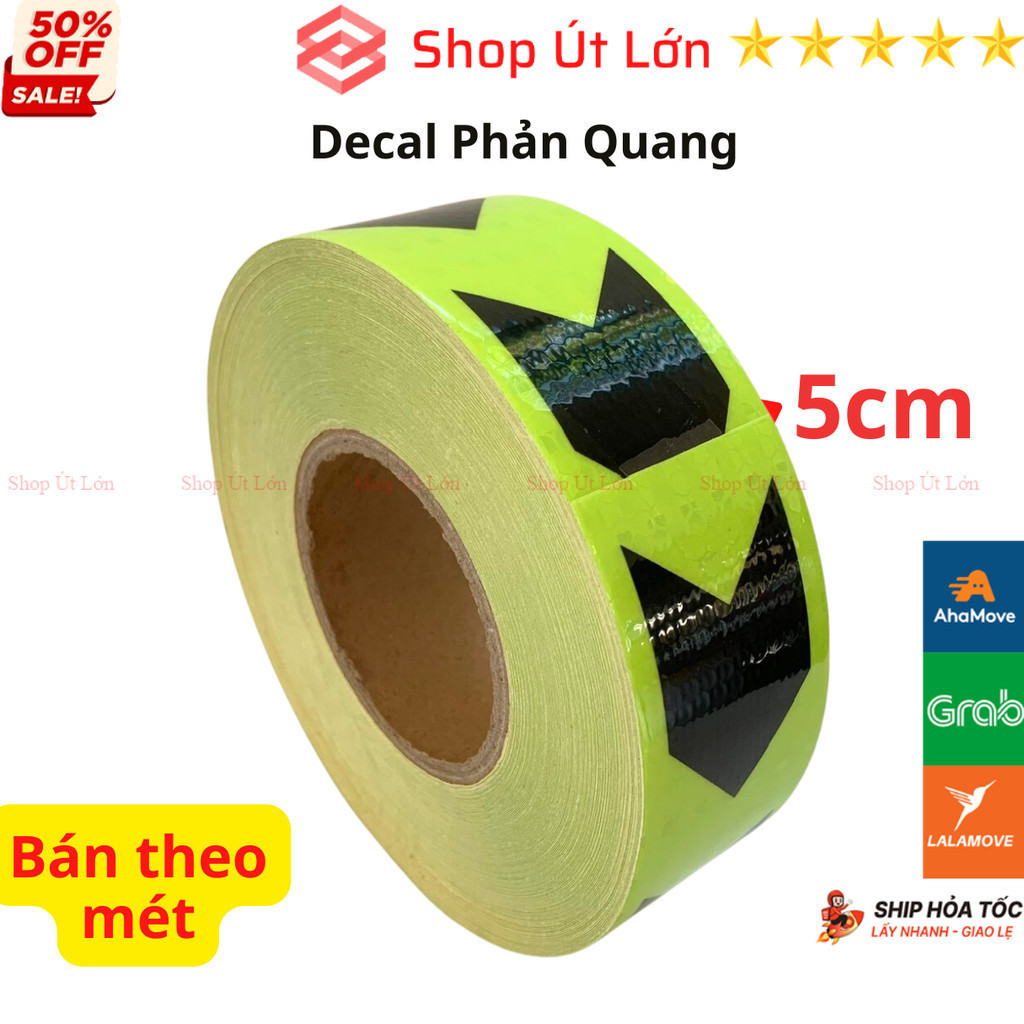 Decal phản quang mũi tên - Đen Xanh rộng 5cm, băng keo phản quang bán theo mét - Shop Út Lớn