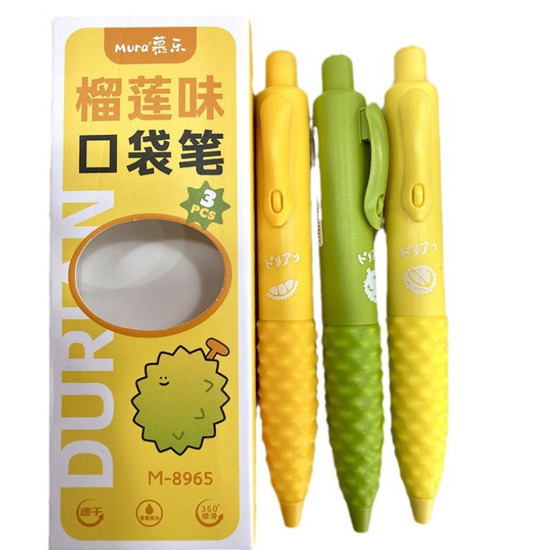 Bút bi bấm ngòi 0.5mm hình sầu riêng Mura B128 Bút gel bấm mực đen có đệm tay quả sầu riêng độc đáo