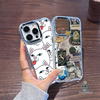 Tương thích cho IPhone 15 14 13 12 11 Pro Max XR 8 7 Plus SE 2020 X XS Max INS Cặp đôi Mèo vui nhộn dễ thương Cổ điển Kính điện trong suốt mát mẻ Bảo vệ mặt sau bằng silicon