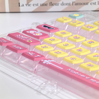 Chủ đề trò chơi Pixel Trong suốt Pudding Keycap PBT + PC ASA Hồ sơ cho bàn phím cơ DIY Chòm sao Màu vàng Hồng trong suốt 116 phím Keycaps trục chéo