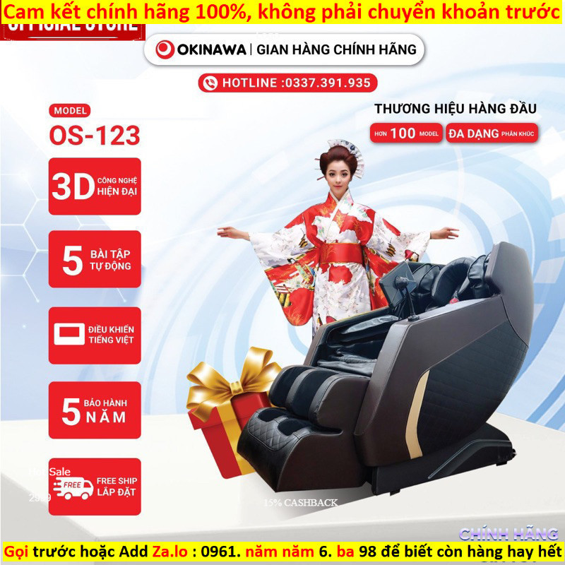 Kho Ghế massage toàn thân Okinawa Os - 123, dòng bi xoay công nghệ mới nhất năm 2023 -