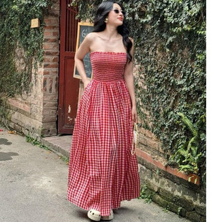 Váy quây maxi đi biển kẻ caro 168.fashion vayquaykecaro229/p6k3