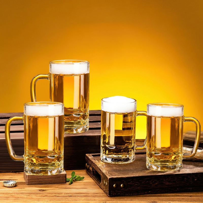 Bộ 2 Ly thủy tinh uống bia có quai 360ml cầm uống bia/đồ uống trà-FLORN