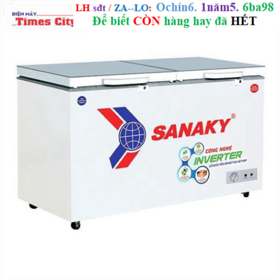 Rẻ Tủ đông Sanaky inverter VH-3699W4K, 270 lít, 1 ngăn đông, 1 ngăn mát, dàn lạnh đồng, mặt kính cườ