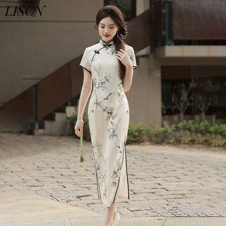 Liscn Váy dài váy đầm Áo cheongsam giản dị và thanh lịch có tinh thần trẻ trung và quý phái GM000ZR