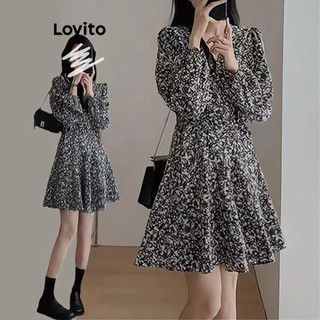 Đầm Lovito hoa nhí thường ngày cho nữ LNE30166 (Màu đen)