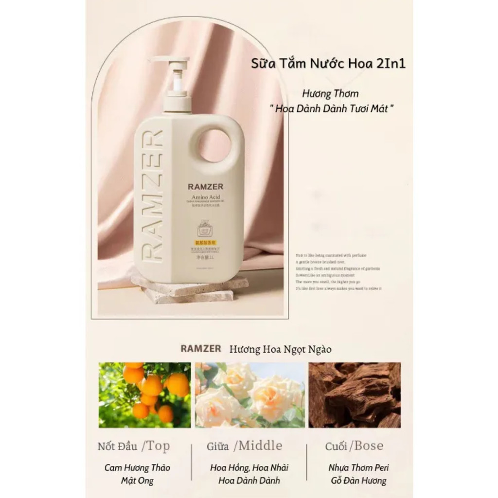 Sữa Tắm Dưỡng Trắng Da Ramzer Amino Acid Hương Nước Hoa Cao Cấp 1L