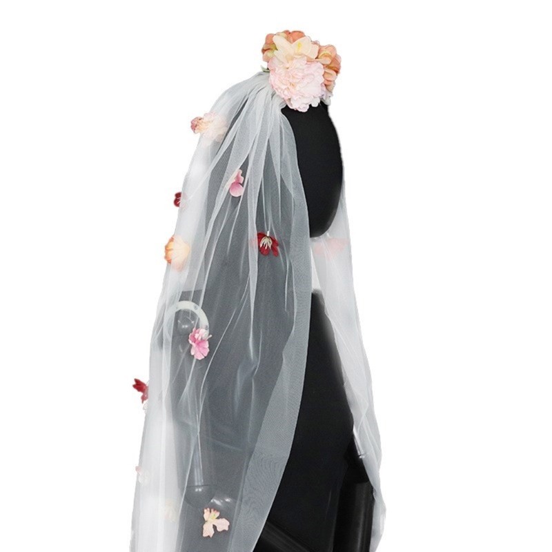 WIT Cô Dâu 3D Hoa Veil Bachelorettes Đảng Veil Dài Đăng Ký Kết Hôn Tiaras