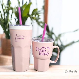 Combo ly ống hút Tân Lập Thành. Ly giữ nhiệt 600ml + Ly quai ống hút 550ml TLT. Ly nhỏ gọn tiện lợi.