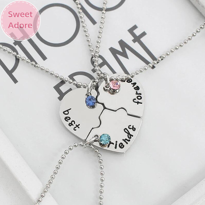 Sweetadore 3 Cái / bộ Trái Tim Chia Mặt Dây Chuyền Vòng Cổ Người Bạn Thân Nhất Bff Tình Bạn Cặp Đôi 