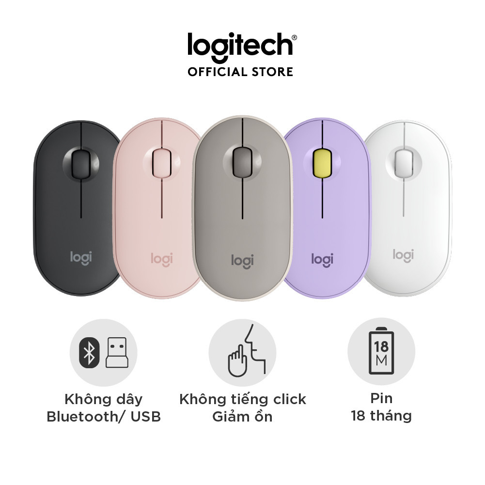 Chuột không dây Logitech Pebble M350 - Nhỏ gọn, giảm ồn, MacOS / PC
