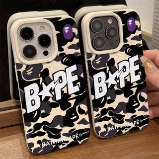 ốp lưng iPhone 11 12 13 14 15 Pro Max 7+ 8 Plus XR X/XS BAPE White English Camouflage Chống rơi Chống sốc Silicone