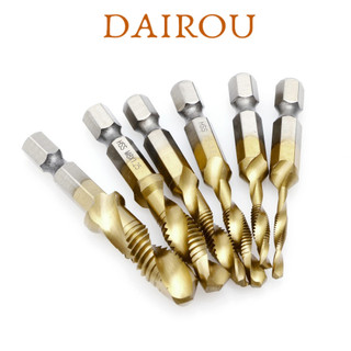 Dairou Set HSS mạ titan M3-M10 di động mét lỗ ren mũi khoan lục giác tay cầm