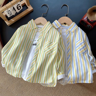 Áo sơ mi dài tay sọc bé trai Xuân Thu Áo sơ mi Cotton trẻ em Áo sơ mi trẻ em
