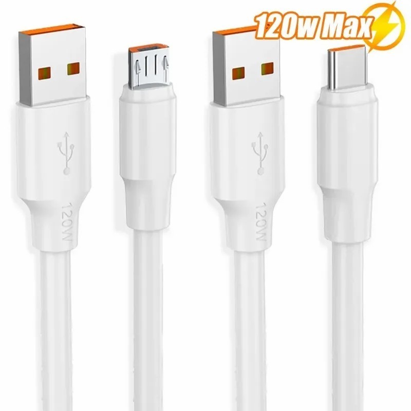 Cáp Dữ Liệu Micro USB Type C Dày 120W 6A - Dây Dữ Liệu Silicon Lỏng - Sạc Siêu Nhanh - Dây Android Đa Năng - Cáp Micro USB Type-C - Dây Sạc Nhanh