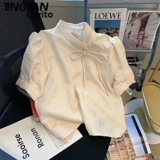 Lovito Áo sơ mi có nút ren trơn thông thường cho nữ LNE47060