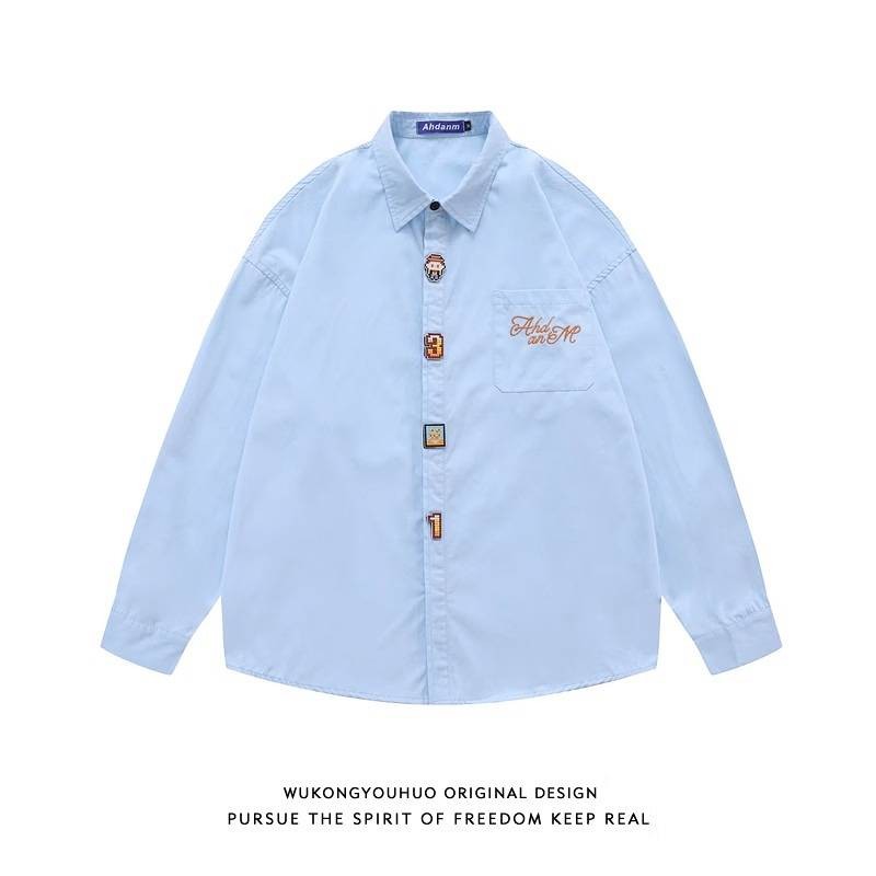 Bowloshake Cartoon Embroidered Design Long Sleeve Shirt 2024 Spring New Long Sleeve Top JvHq