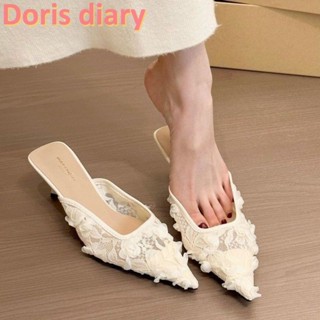 [Doris diary] Dép xỏ ngón ren thời trang nữ có đế cao su và gót nhọn