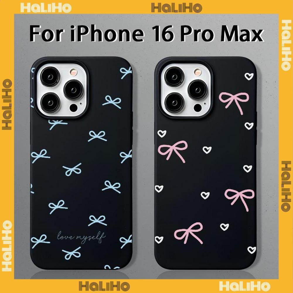haliho - Ốp lưng iPhone 16 Pro Max iPhone 11 Ốp lưng TPU mềm màu đen họa tiết nơ xanh tình yêu đẹp m
