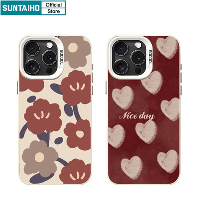 Suntaiho Thẩm Mỹ Vỏ Hoa Họa Tiết Tình Yêu Ốp lưng IPhone 11 12 13 14 15 16 Pro Max IP TPU Silicone IDM Cứng Cao Cấp Chống Sốc Ốp Lưng