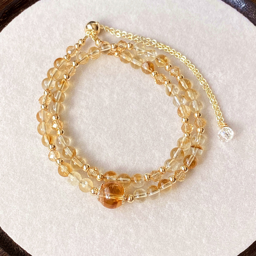 [Vòng Cổ Citrine Tính Khí] Vòng Tay Hai Lớp Citrine Citrine Citrine Tự Nhiên Vòng Tay Nữ Vòng Tay Vò