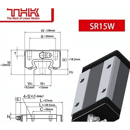 THK CON TRƯỢT VUÔNG SR15W SAMICK