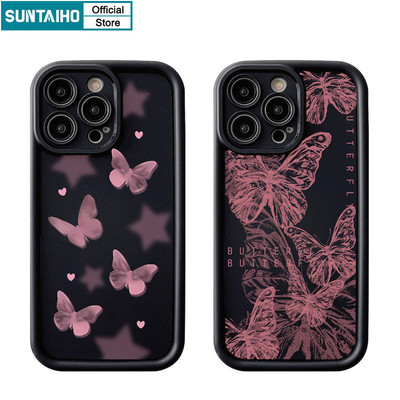 Suntaiho Ốp lưng Iphone Ngộ nghĩnh Dễ Thương Vỏ Điện Thoại Họa Tiết Bướm Đẹp Ốp Điện Thoại Silicon Mềm Chống Sốc Cho Iphone 15 14 12 13 11 Pro Max IP 7 8 Plus Iphon X Xs XR Xs Max Ốp Lưng