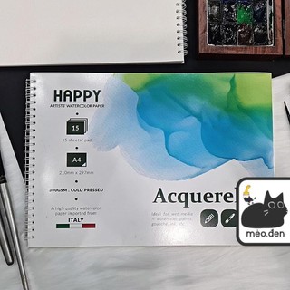 Sổ Lò Xo Vẽ Màu Nước HAPPY 300gsm (15 tờ, Cold) - Họa Cụ Hakuart