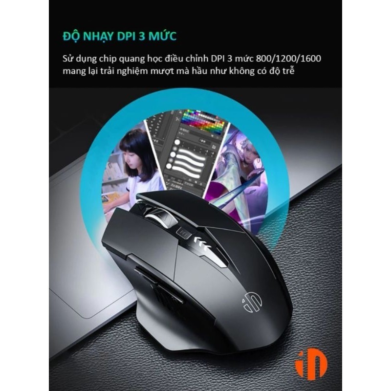 Chuột gaming không dây sạc pin TEKKIN INPHIC PM6 cho game thủ chơi game chuyên nghiệp kết nối Wirele