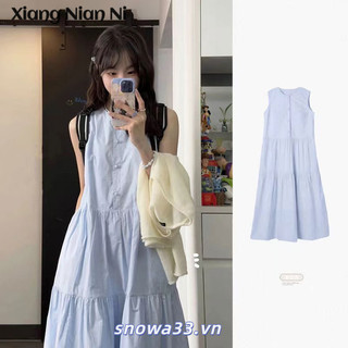 Xiang Nian Ni Không Tay Pháp Thanh Lịch Phong Cách Nữ Tính Đầm Bánh Xanh Phong Cách Đơn Giản Và Nhẹ Nhàng