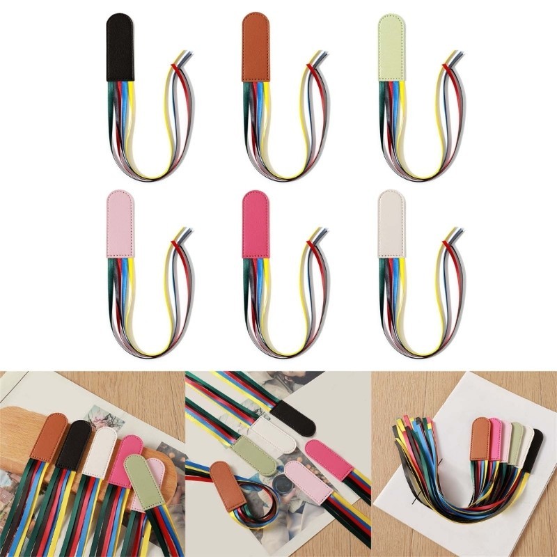 Fir Ribbon Bookmarks Leather Bookmarks Creative Book Markers Bible Page Markers with 5 Color Ribbons