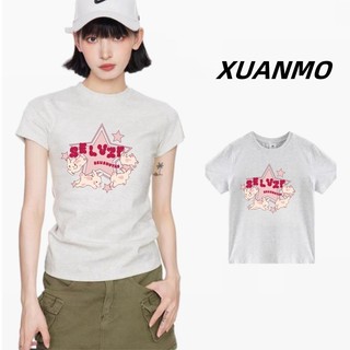 XUANMO Local brand Áo baby tee Áo Thun ôm body Áo y2k 100% cotton Áo thun trẻ em giản dị Slim-fit dành cho nữ Thiết kế mùa hè Slim-fit Áo thun ngắn tay Y2K Top