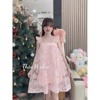 Đầm babydoll ren hoa tay cánh tiên phối nút - MR HOT