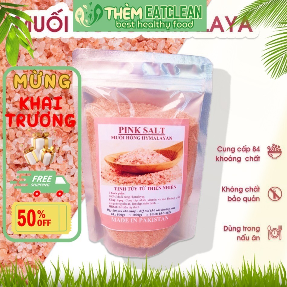 [MIỄN SHIP]500g Muối hồng / muối hồng Himalaya hạt mịn nấu ăn, nấu sữa...(Pakistan)