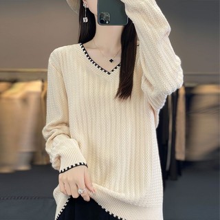 Áo len dệt kim dài tay cổ chữ V cổ chữ V mới dành cho nữ Áo len ngắn dáng rộng và giảm béo Hàn Quốc