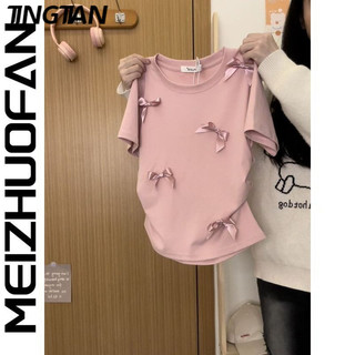 TINGTIAN áo phông áo thun nữ croptop baby tee Vintage Popular thời trang Cute WCS2450J5I 20Z240512
