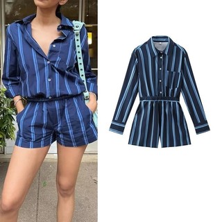 Zara Mùa Hè Sản Phẩm Mới Nữ Châu Âu Phong Cách Mỹ Thời Trang Sọc Cao Cấp Ôm Hơn Nhìn Nhà Lụa Jumpsuit Phong Cách Đầm