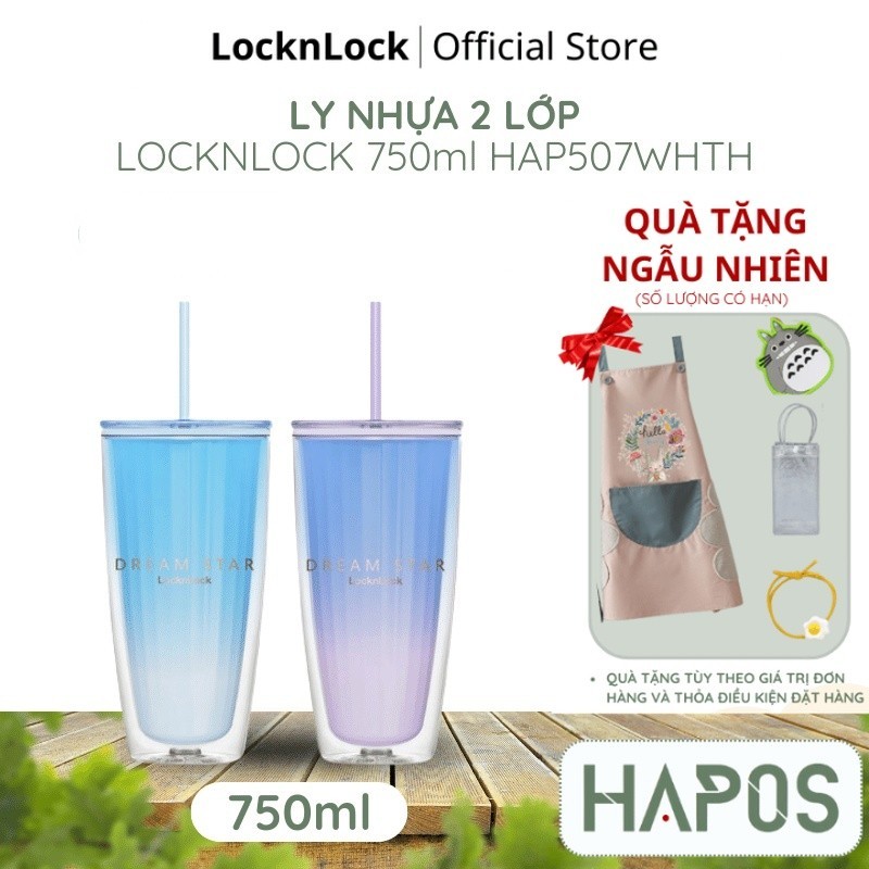 Ly nhựa 2 lớp 750ml Dream Star LocknLock Chính hãng có nắp, siêu cute, HAP522 - Kèm ống hút, cọ rửa - HAPOS OFFICIAL