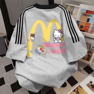 Yuewen ngọt ngào mát hello kitty hello kitty ba thanh áo thun nữ tay ngắn mùa hè rời lười sọc top