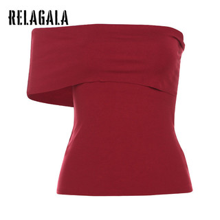 RelaGala Nữ Mới Thời Trang Màu Trơn Gợi Cảm Đeo Vai Đơn Tay Slim Áo Thun Nữ