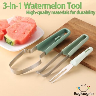 Llx-Máy cắt lát dưa hấu đa chức năng 3 TRONG 1, Nĩa cắt dưa hấu bằng thép không gỉ, Dụng cụ nhà bếp Máy thái trái cây, Dụng cụ cắt