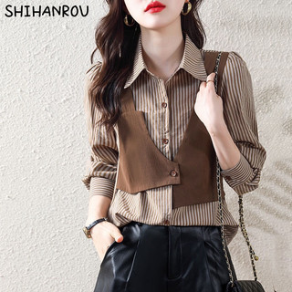 Áo sơ mi tay SHIHANROULong kết hợp với áo vest không tay thời trang mùa thu dành cho nữ cỡ lớn